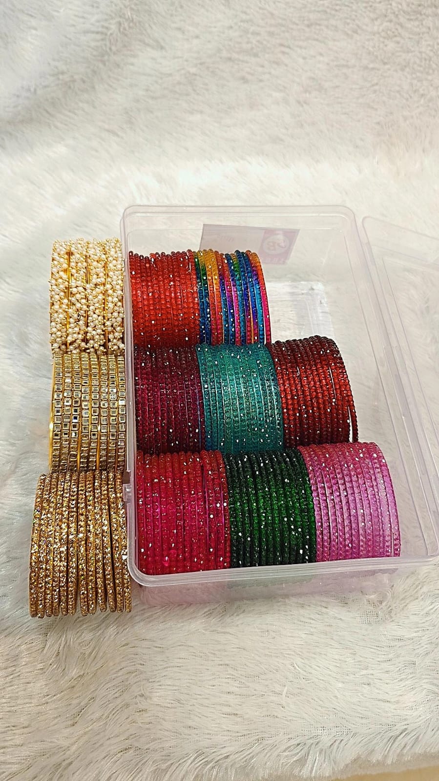 Full Combo Bangle Box | 8 Dozen Raindrop Bangles, Moti Lariya Kada, Kundan & Diamond Stone Glass Bangles | Indian Jewellery Bangle Combo Set