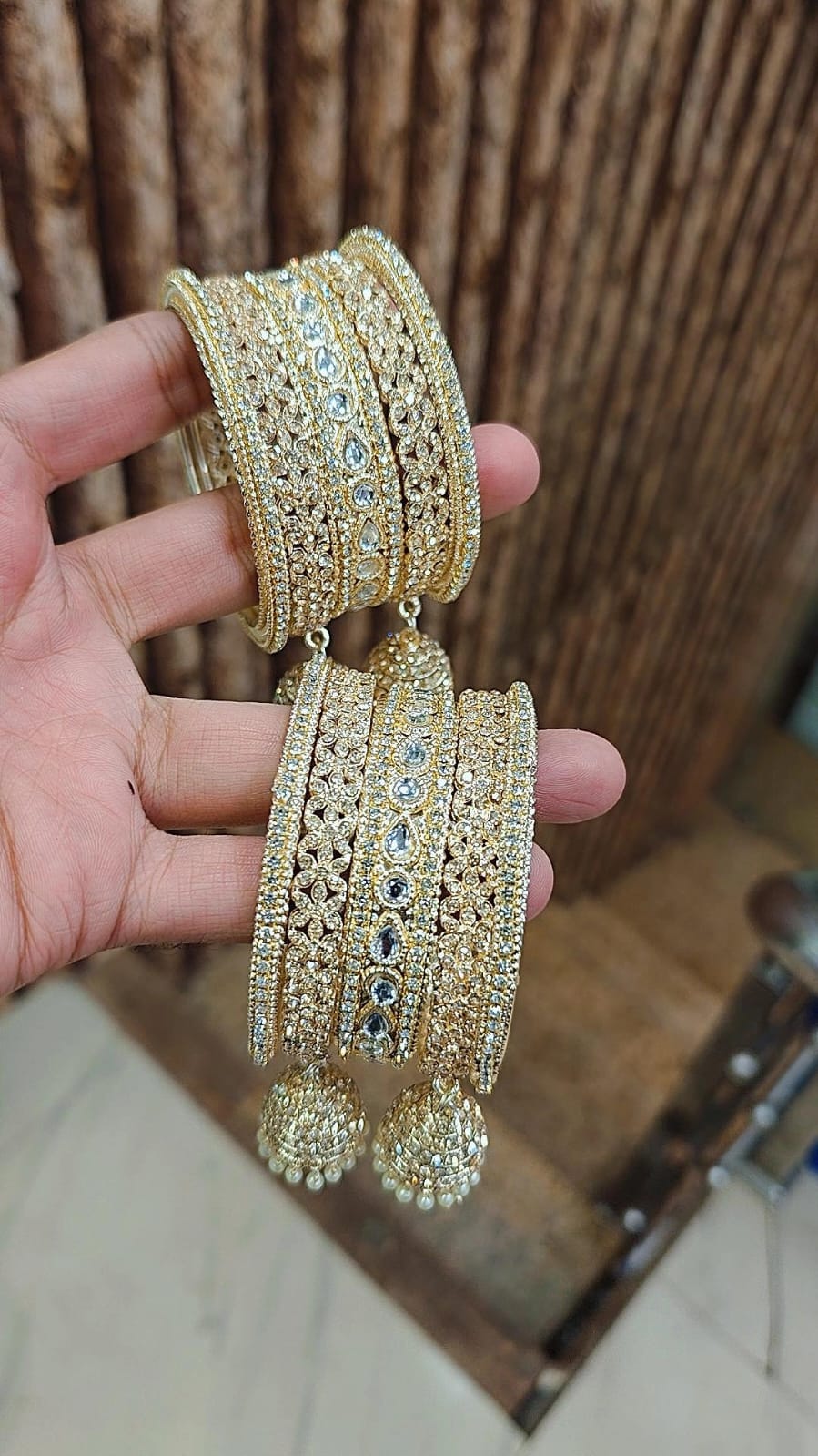 Indian Jhumki Copper & Golden Silver-Touch Stone Bridal Bangle Set | Indian Jewellery Traditional Bangles Set