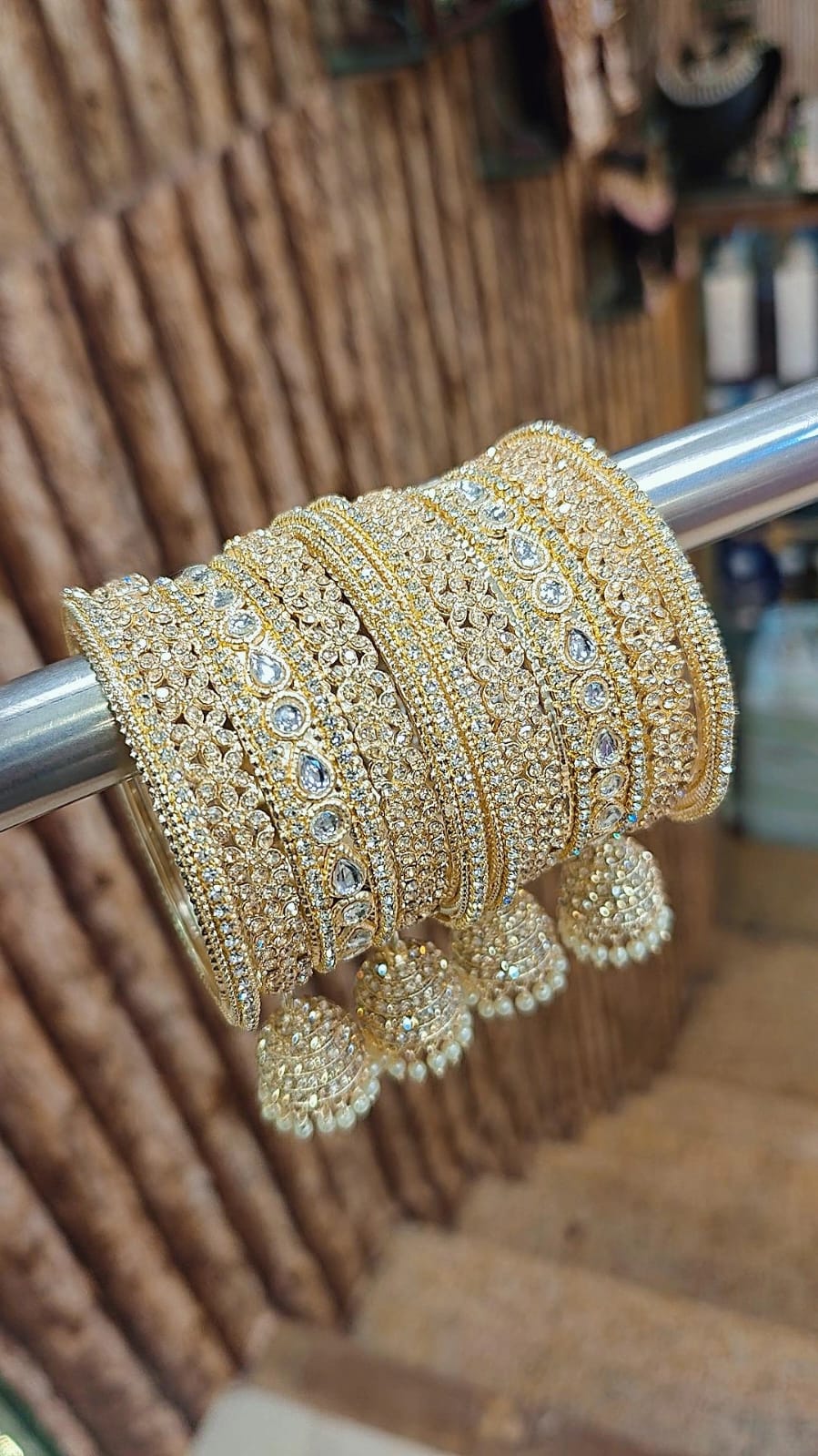 Indian Jhumki Copper & Golden Silver-Touch Stone Bridal Bangle Set | Indian Jewellery Traditional Bangles Set