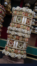 Royal Kundan Pearl Bridal Chura Bangle Set with Meenakari Work in Gold Finish | Indian Jewellery Bridal Bangles Set