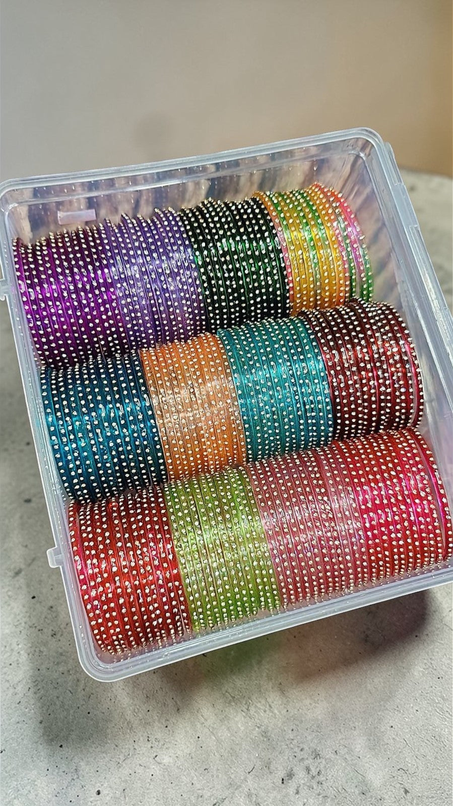 Bindi Glass Bangles Set – 12 Colours Combo Box with 12 Dozen Packing | Indian Bangles Bulk Pack