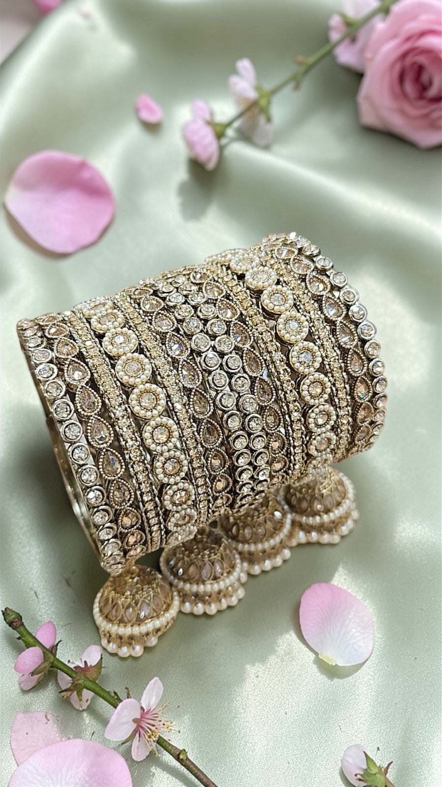 Indian Jewellery Bridal Bangle Set – Indian Jhumki Ad Stones Bangles Set for Wedding & Festive Wear