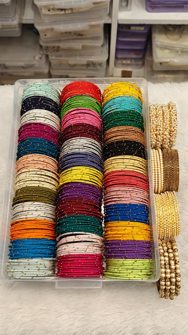 36 Dozen 36 Colours Thread Bangle Combo Box – Gold Moti Bangles, Ball Chain, Lariya Moti Kada Bridal & Festive Indian Jewellery Set