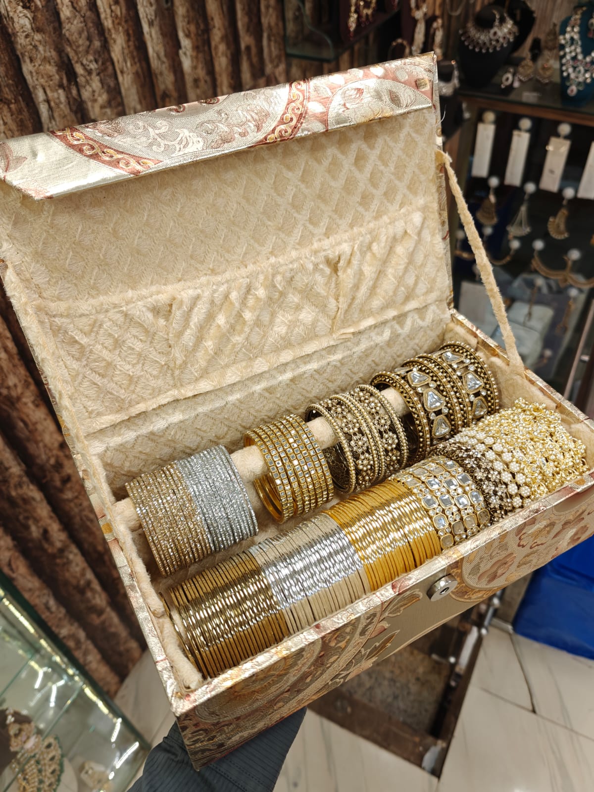 Luxury Gold Combo Box Bangles Set | Golden Side Stone Indian Bridal Jewellery | Wedding Bangle Collection