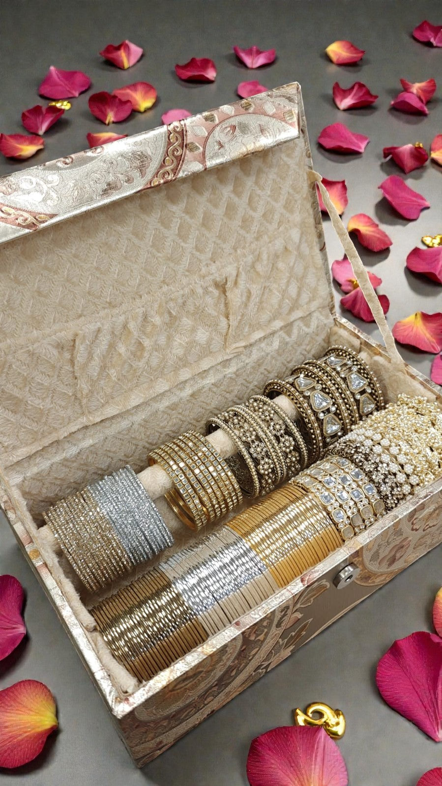Luxury Gold Combo Box Bangles Set | Golden Side Stone Indian Bridal Jewellery | Wedding Bangle Collection