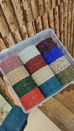 Glass 2 Line Stone Bangles – 12 Colour Box (12 Dozen) | Premium Indian Bangle Bunch Set | Wholesale Jewellery Collection