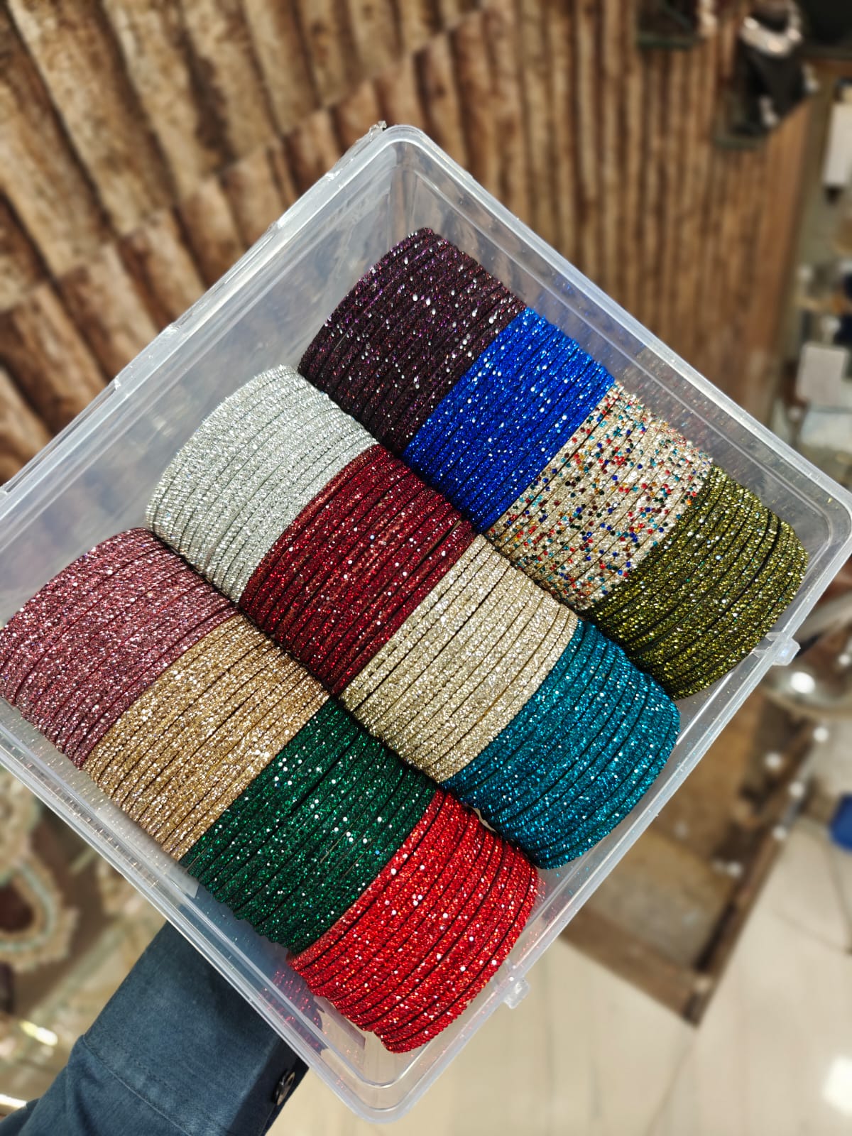 Glass 2 Line Stone Bangles – 12 Colour Box (12 Dozen) | Premium Indian Bangle Bunch Set | Wholesale Jewellery Collection