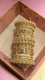 Royal Kundan Bridal Bangle Set for Women – Gold Plated Pearl & Stone Studded Traditional Wedding Chooda Set