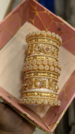 Royal Kundan Bridal Bangle Set for Women – Gold Plated Pearl & Stone Studded Traditional Wedding Chooda Set