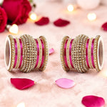 Pink & Gold Bridal Bangles Set for Women Traditional Kundan Stone Studded Wedding Chooda Set of 2 Colored Chakri Shining Bangle Set Festive & Party Wear Jewellery