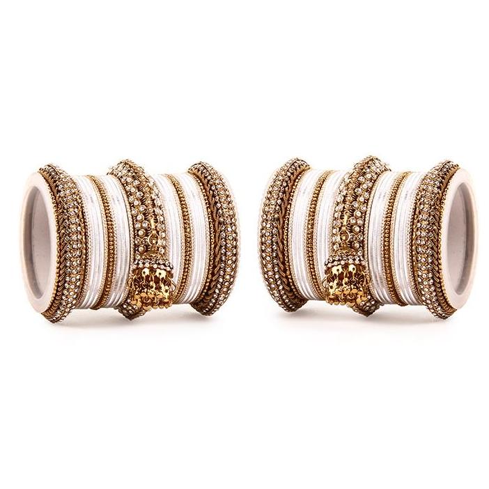 Bridal Bangles Set Jhumki Bangle Set Studded with Pearls Gold Plated Set Of 2 Traditional Wedding Chooda Set & Festive Jewellery for Women