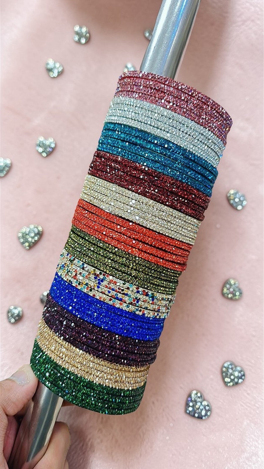 Premium 2 Line Crystal Glass Bangles Design | 12 Colours Combo Box (4 Pcs Each) | Traditional Indian Bridal & Party Wear Bangles Set for Women