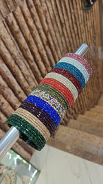 Premium 2 Line Crystal Glass Bangles Design | 12 Colours Combo Box (4 Pcs Each) | Traditional Indian Bridal & Party Wear Bangles Set for Women