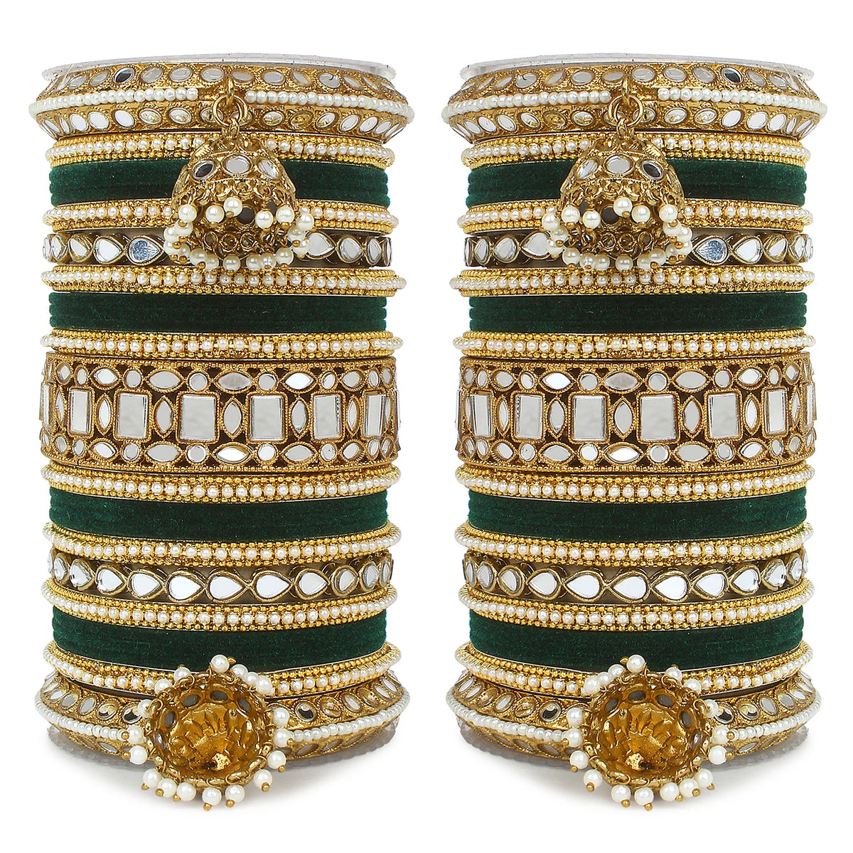 Designer Mirror & Velvet Bridal Bangle Set with Jhumki | Traditional Indian Wedding Chuda Set for Women