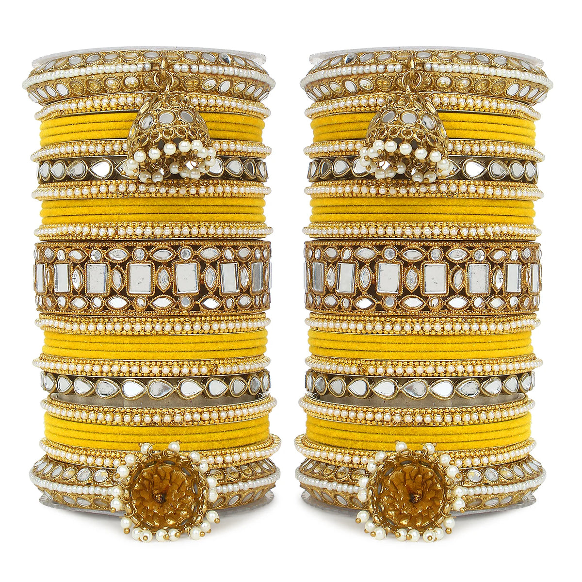 Designer Mirror & Velvet Bridal Bangle Set with Jhumki | Traditional Indian Wedding Chuda Set for Women