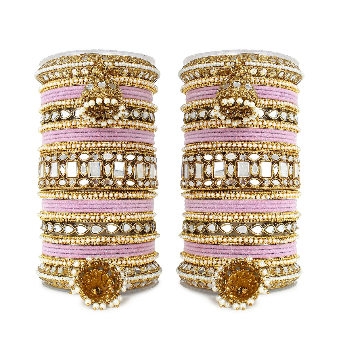 Designer Mirror & Velvet Bridal Bangle Set with Jhumki | Traditional Indian Wedding Chuda Set for Women