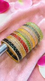 Indian New Glass Gold Stone Bangles with Raindrop Design | Bridal Bangle Set | Traditional Indian Jewellery Bangles Set