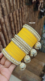 Golden Jhumar Bangle Set with Matte Dotted Bangles Set Bangles | Traditional Indian Bridal & Festive Jhumki Set for Women