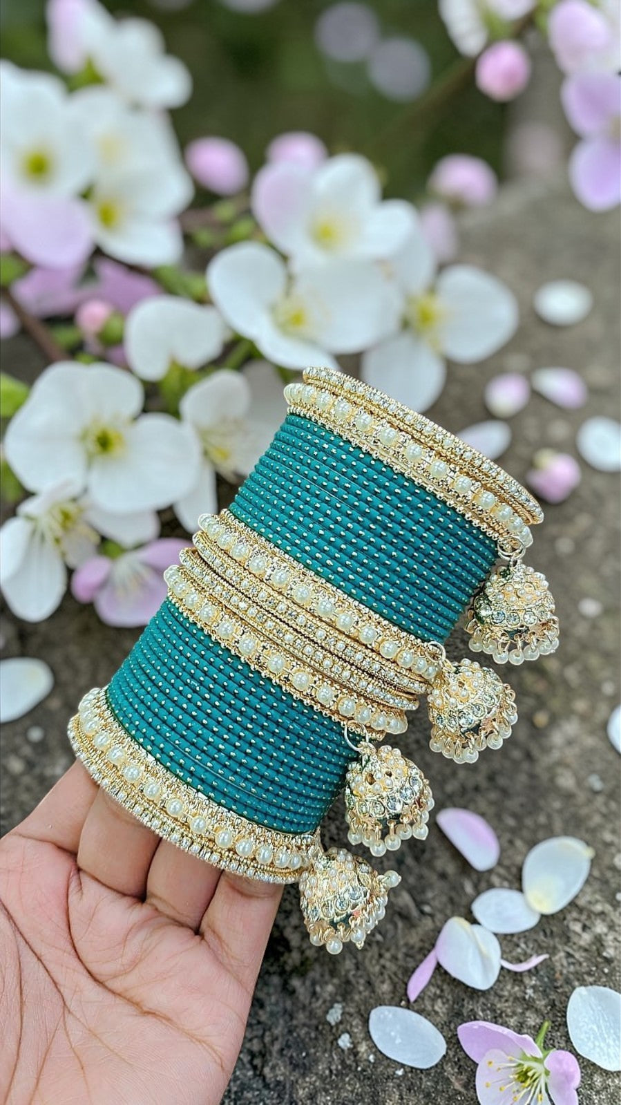 Golden Jhumar Bangle Set with Matte Dotted Bangles Set Bangles | Traditional Indian Bridal & Festive Jhumki Set for Women