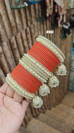 Golden Jhumar Bangle Set with Matte Dotted Bangles Set Bangles | Traditional Indian Bridal & Festive Jhumki Set for Women