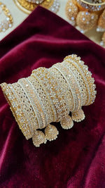 Golden Shadow Stone Bridal Bangles Set with Jhumki | Luxury Crystal Bangles Set for Women | Traditional Indian Wedding & Party Wear Kada Set