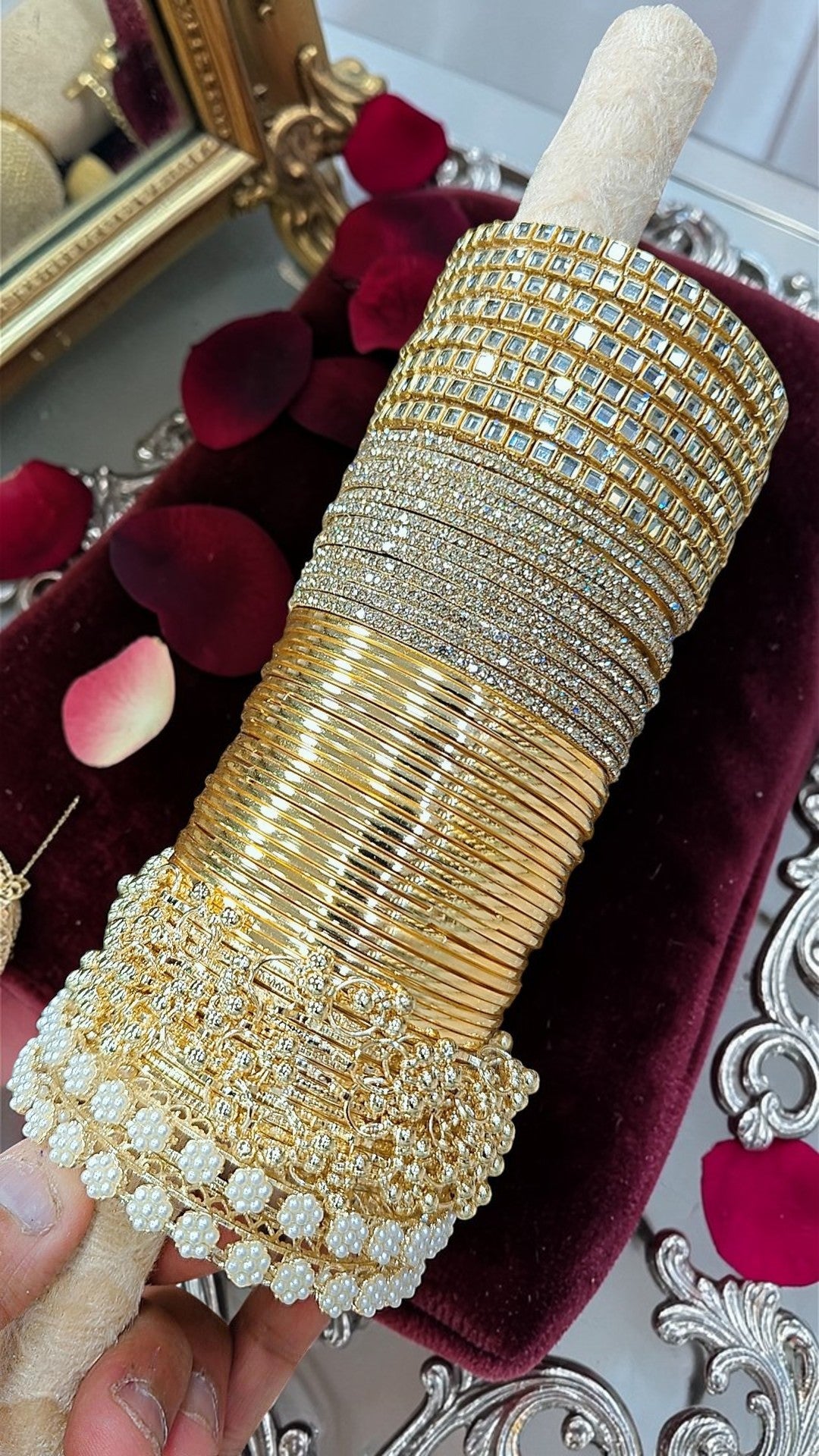 Kashmiri Love Combo Box Bangles Set | Moti Kada, Ghungroo Bangles, Kundan & Golden Shadow Bangles | 2 Dozen Steel Metal Bangles | Bridal & Festive Jewellery Set