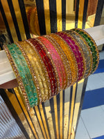Glass Bangle Bunch – Gold Drop Design | Indian Bangles Set in 12 Stunning Colours (12 Dozen) | Traditional Indian Jewellery Bangles for Wedding & Party Wear