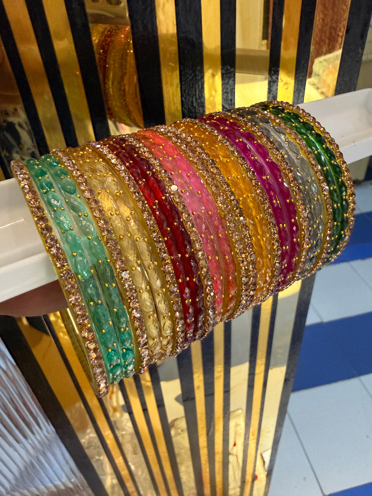 Indian New Glass Gold Stone Bangles with Raindrop Design | Bridal Bangle Set | Traditional Indian Jewellery Bangles Set