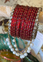 Rain Drop Glass Bangles Combo Set (12 Dozen, 12 Colours Box With Kundan Pearl Kada Chain Hathphool 2 Pcs ) | Indian Bangles Set & Jewellery | Richnees Look