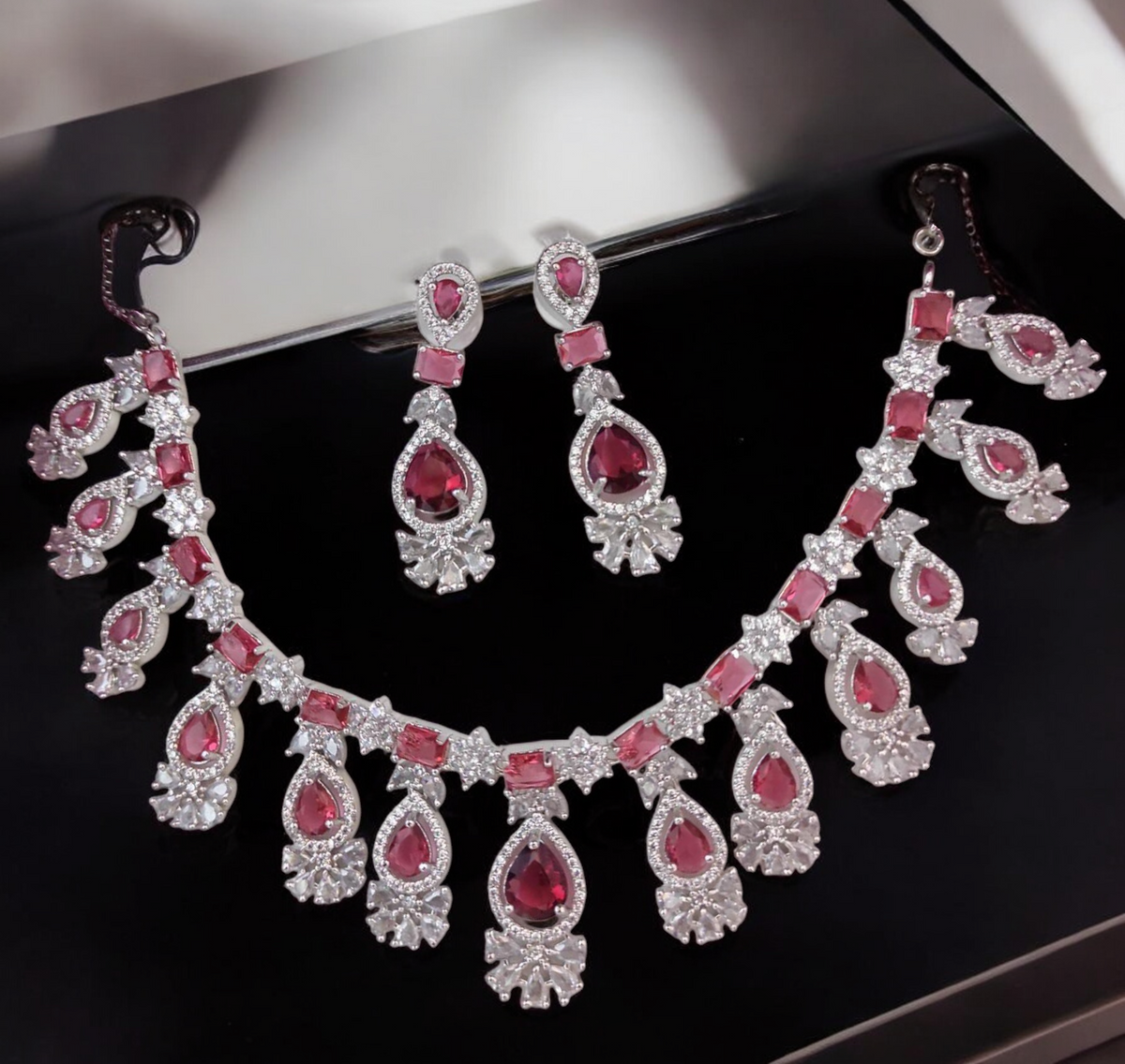 Celebrity CZ Choker Earrings Indian Jewellery Set, Celebrity AD Jewelry Set, CZ Jewellery, Traditional AD Necklace, Wedding Choker Set, AD Earrings Set, AD Choker Set, AD Jewellery Set