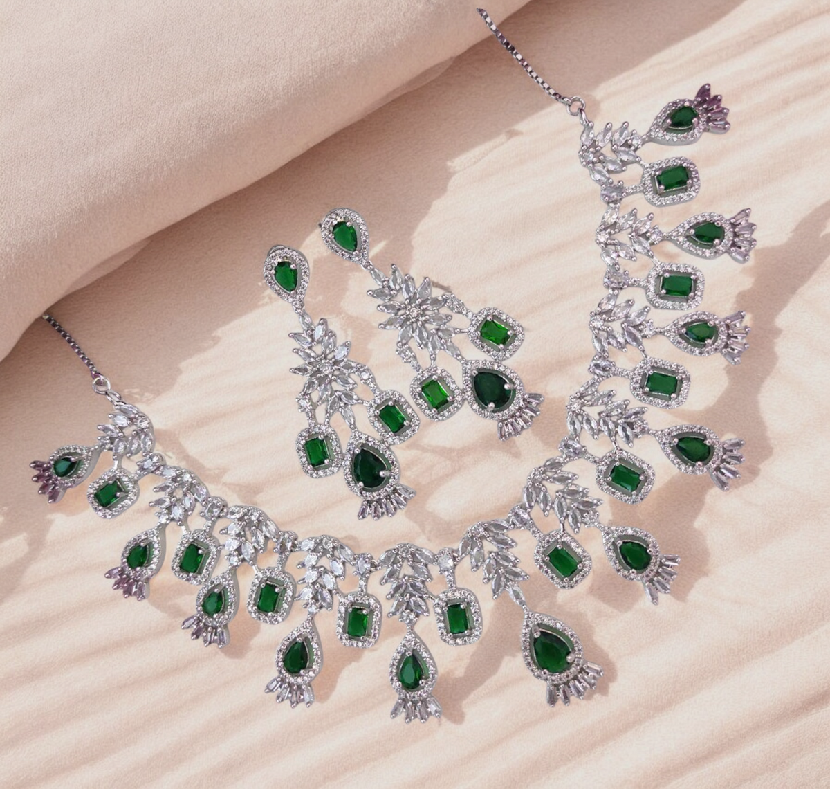 Fabulous Bridal Perfection CZ Choker Earrings Jewelry, CZ Choker Set, Indian Bridal Jewellery Set, AD Necklace Set, CZ Earrings Set, AD Wedding Choker Set, Pakistani AD Choker, Bollywood CZ Jewelry