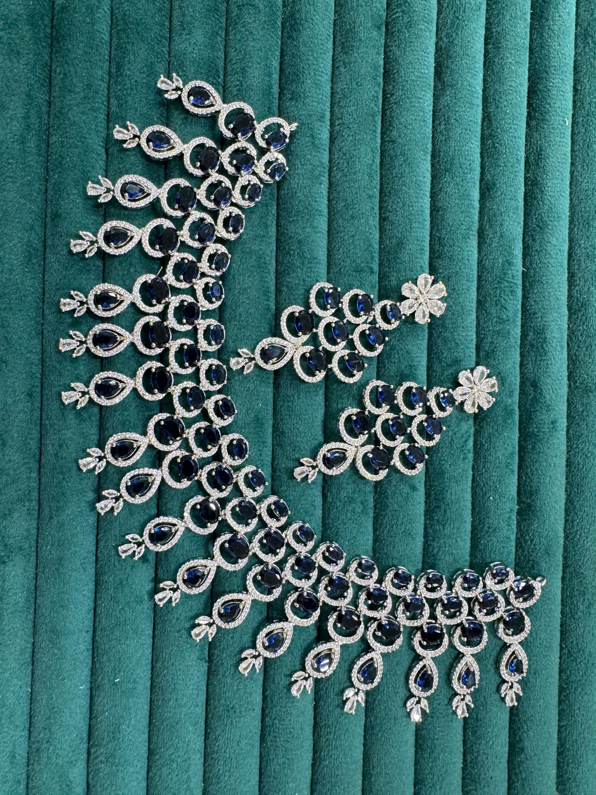 Celebrity American Diamond Leaf Motif Choker Earrings Set, Celebrity CZ Jewellery, AD Jewellery, Bridal CZ Necklace, Wedding Choker Set, AD Earrings Set, AD Necklace, Indian AD Jewellery Set, Bollywood AD Jewelry