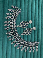 Celebrity American Diamond Leaf Motif Choker Earrings Set, Celebrity CZ Jewellery, AD Jewellery, Bridal CZ Necklace, Wedding Choker Set