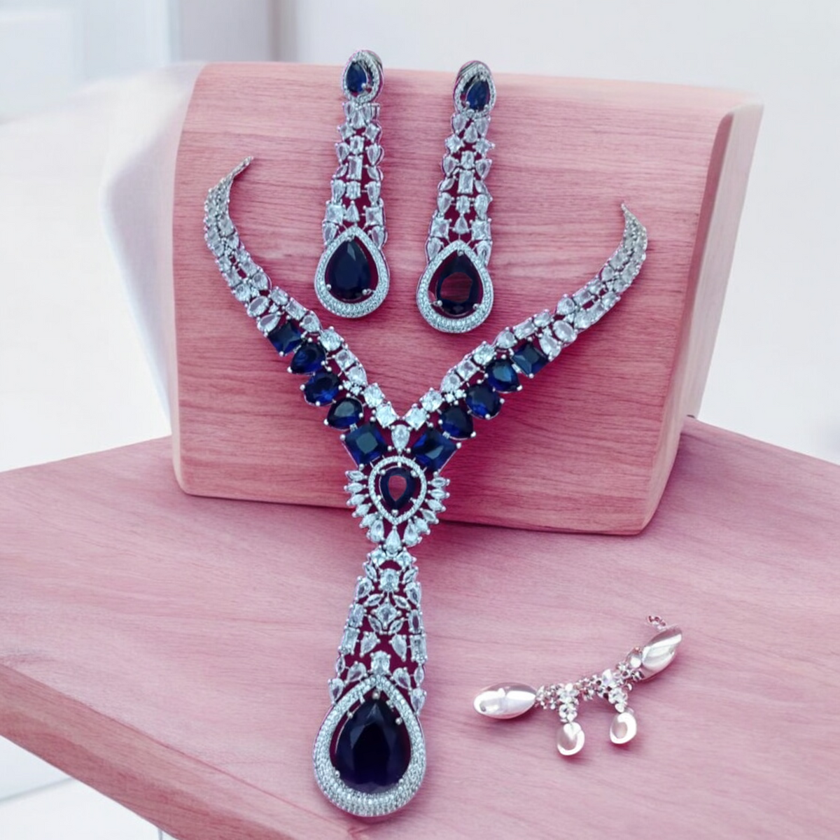 Pakistani Statement AD Necklace Earrings Set, Pakistani CZ Necklace, Pakistani AD Earrings Set, AD Celebrity Jewellery, Indian AD Necklace Set, Bollywood AD Necklace, Wedding AD Jewelry Set