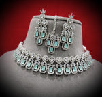 Elegance Bollywood AD Choker Earrings Set, Bollywood CZ Necklace Set, AD Earrings Set, CZ Necklace, Celebrity Jewellery, Pakistani Jewellery
