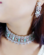 Pakistani Floral Earrings CZ Choker Jewellery Set, Pakistani AD Choker Set, AD Earrings Set, Indian Bridal AD Jewelry, CZ Jewelry, Bollywood AD Jewellery Set, AD Celebrity Jewelry