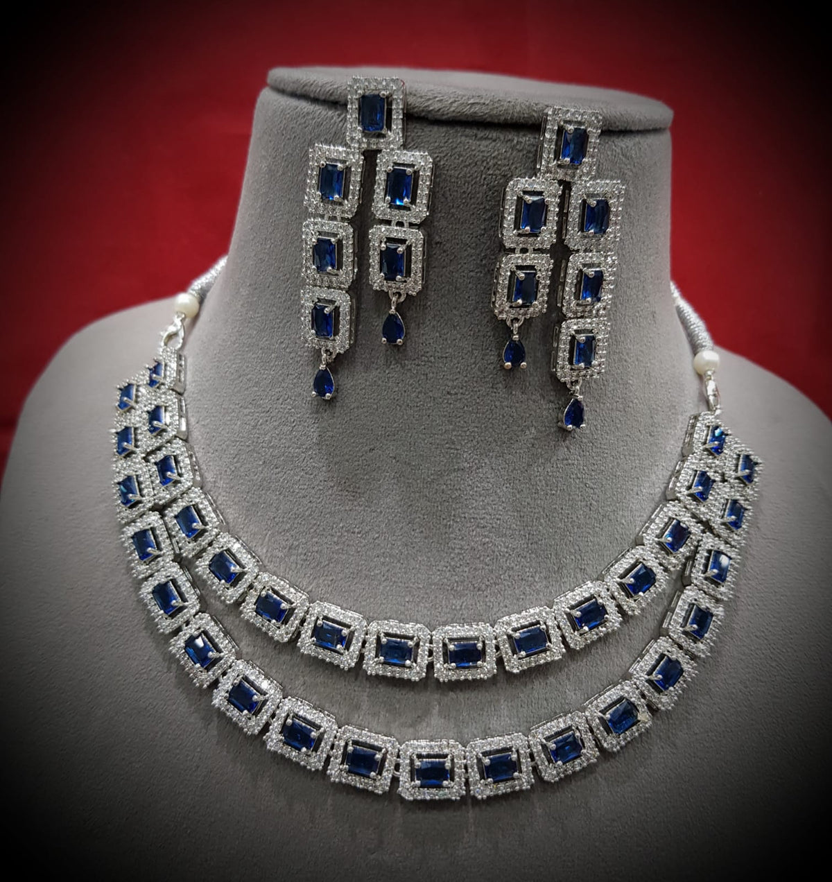 Celebrity Layered Starement AD Necklace Set, Layer CZ Jewellery, AD Earrings Set, CZ Necklace, Bollywood AD Jewellery, Indian Jewellery Set