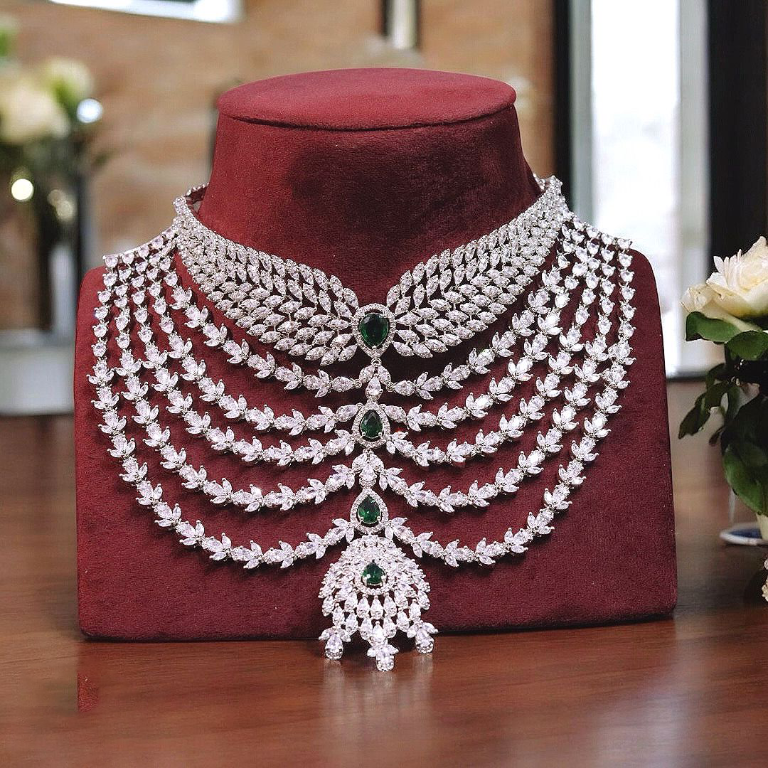 Indian Actress Inspired Layer Polki Necklace Earrings Maangtika Set, Celebrity Necklace Earrings Mangtika Set, Pakistani Polki Jewelry
