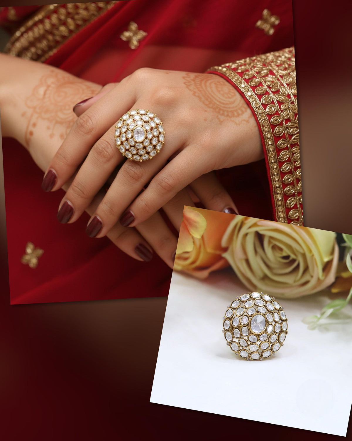 Grand Polki & White Stone Statement Cocktail Ring