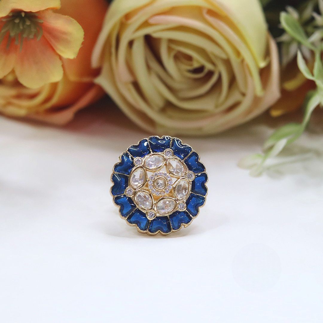 Pink Enamel Kundan Adjustable Ring – Traditional Ethnic Jewelry