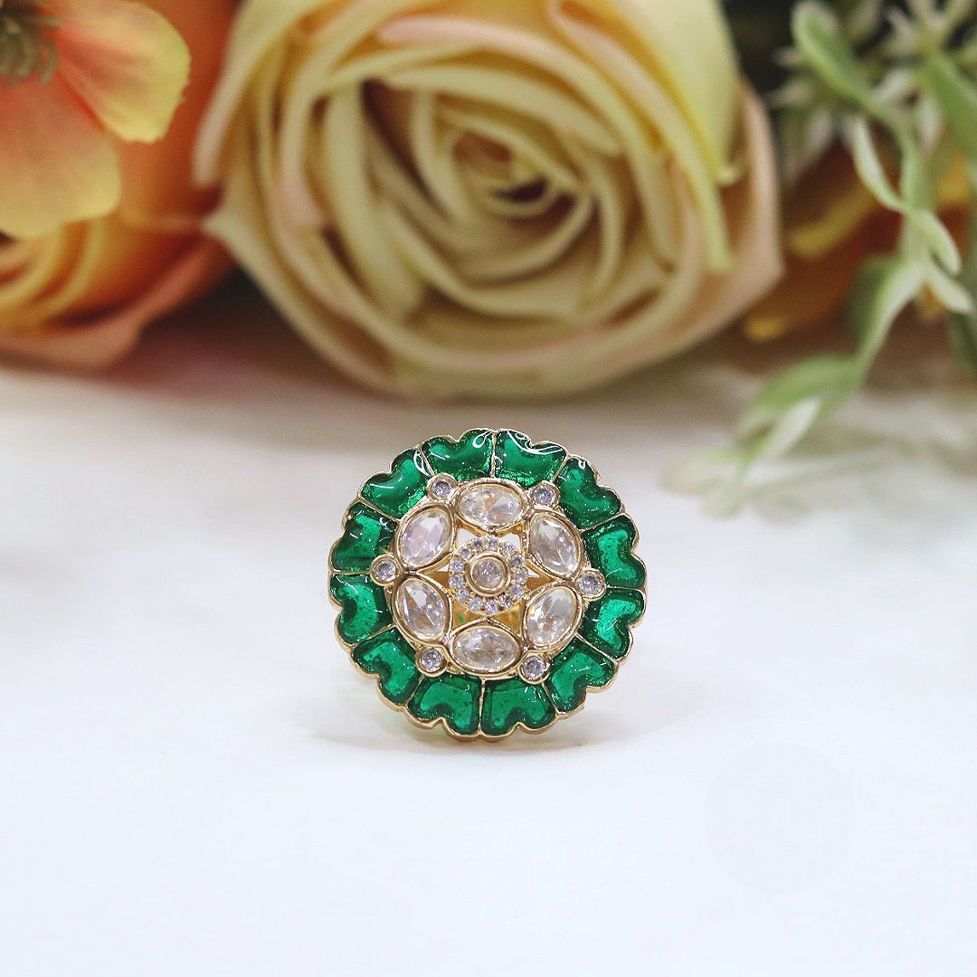 Pink Enamel Kundan Adjustable Ring – Traditional Ethnic Jewelry