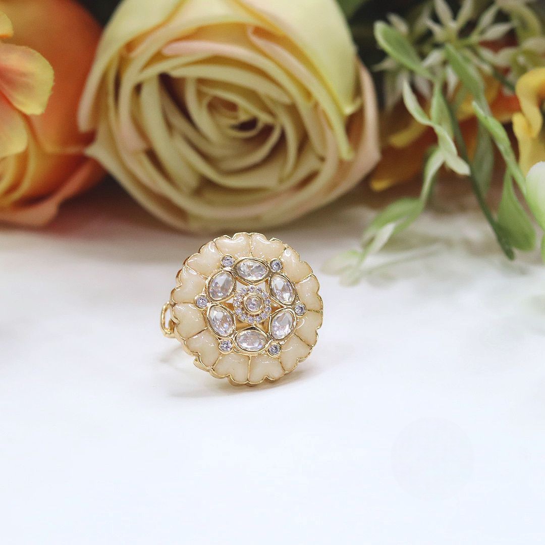 Pink Enamel Kundan Adjustable Ring – Traditional Ethnic Jewelry