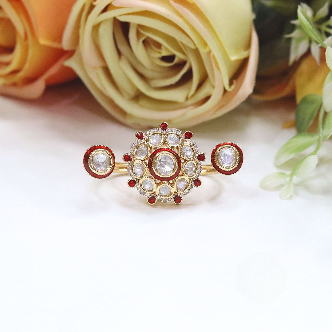 Red Enamel Kundan Adjustable Ring – Traditional Ethnic Jewelry