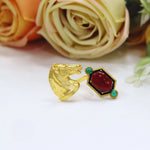 Golden Horse Head Ring with Red & Green Stone