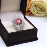 Premium Pink Floral Diamond-Cut Cocktail Ring | Elegant Indian Jewellery | Sparkling CZ Jewellery Indian Ring Set