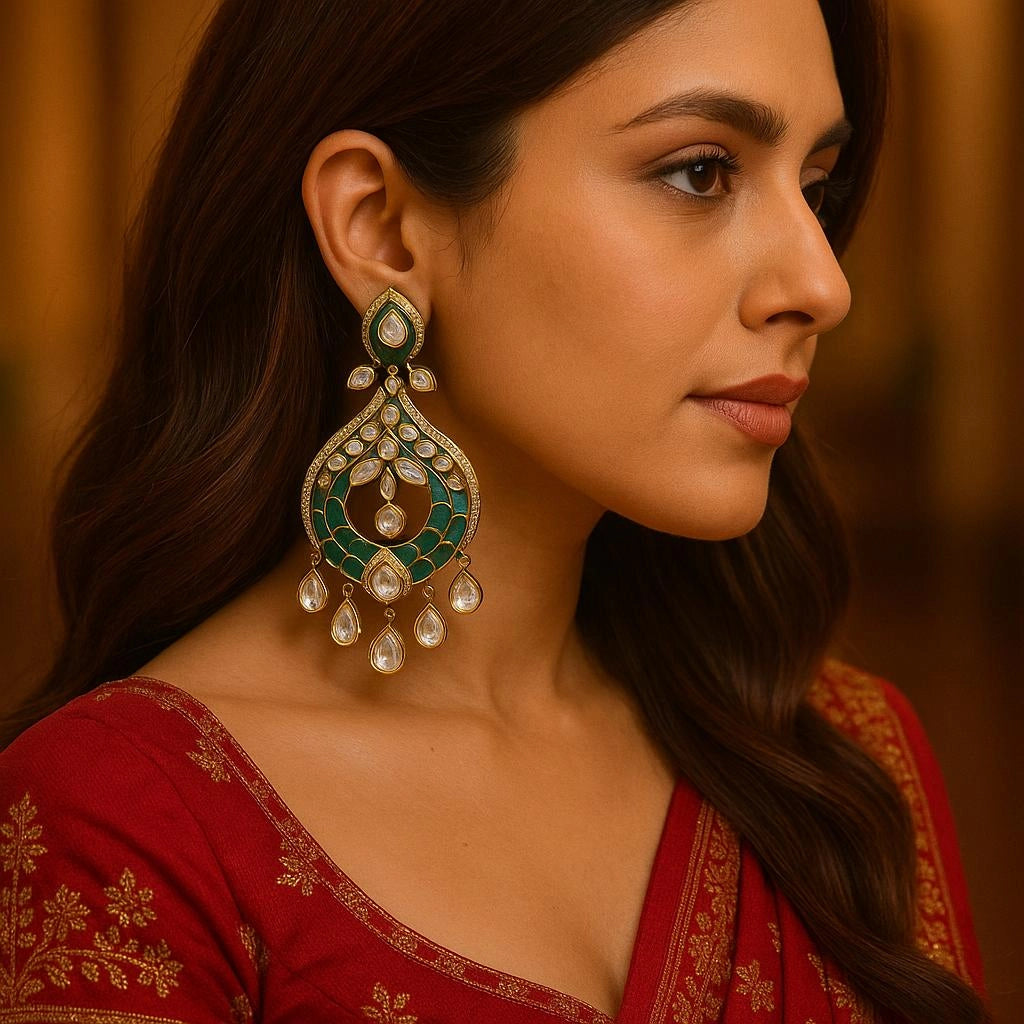 Meenakari Kundan Chandbali Earrings | Traditional Indian Jewellery | Pear-Shaped Stones Jewellery Indian Earring Set for Women