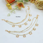 Elegant Pearl & CZ Stone Ear Chain – Gold Finish Earchain (Pair)