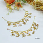Traditional Crescent Pearl Ear Chain – Gold Finish Earchain with Jhumki Drops (Pair)