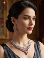 Premium American Diamond CZ Necklace Set for Women | Luxury Bridal Wedding Jewellery Set | Party Wear Crystal Necklace & Earrings