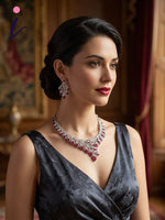 Premium American Diamond CZ Necklace Set for Women | Luxury Bridal Wedding Jewellery Set | Party Wear Crystal Necklace & Earrings